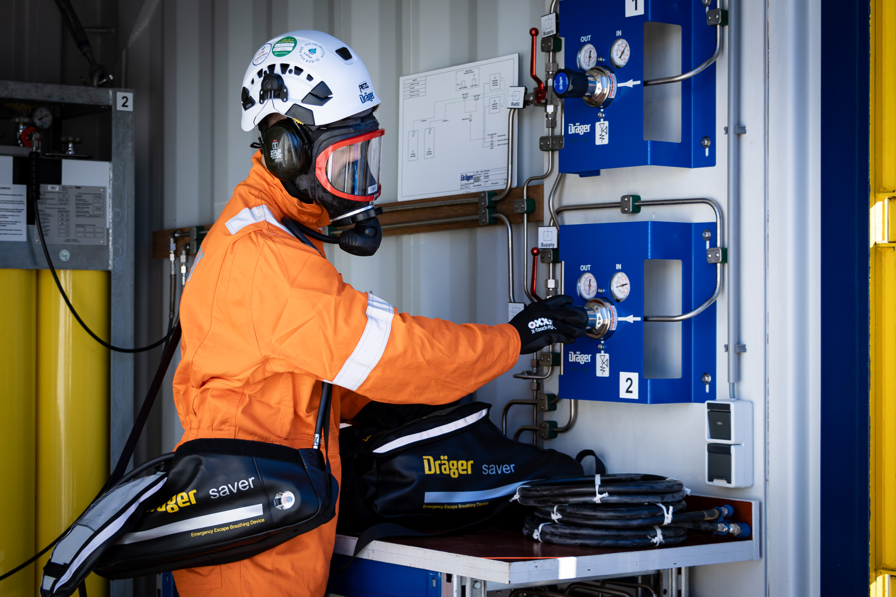 Close up of service technician working in air container